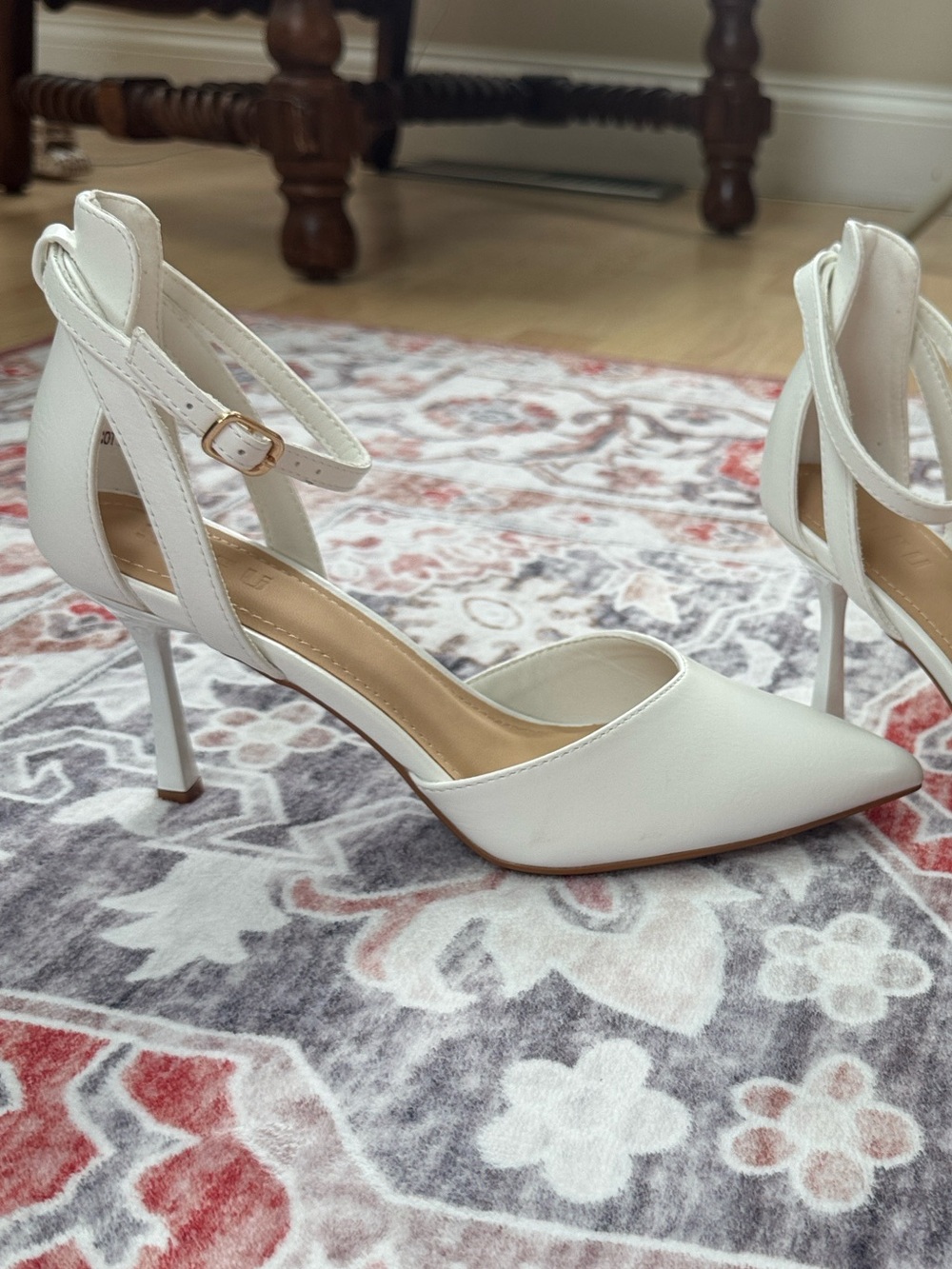 New Elegant Women's White Pointed-Toe Ankle-Strap Heels - size 8.5 - 3 inch heel